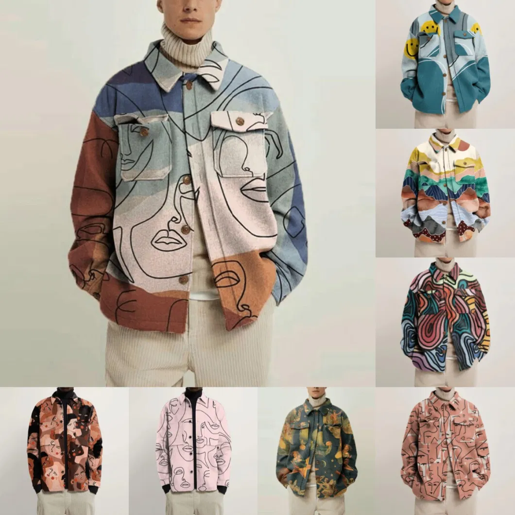 Casual Digital Printed Geometric Pattern Jacket Single Breasted Lapel Coat for Men