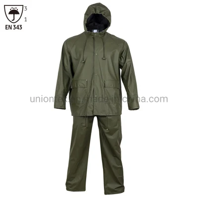 La chaqueta de la PU de los hombres de la ropa impermeable de la prenda impermeable del traje de lluvia de encargo En343 jadea la capa de lluvia del PVC de la ropa